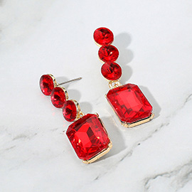 Rectangular Stone Cluster Drop Evening Earrings