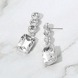 Rectangular Stone Cluster Drop Evening Earrings