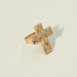 Vintage Worn Metal Cross Adjustable Ring