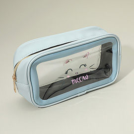 Meow Cat Face Printed Transparent Travel Cosmetic Pouch Bag