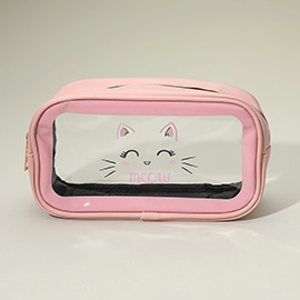 Meow Cat Face Printed Transparent Travel Cosmetic Pouch Bag