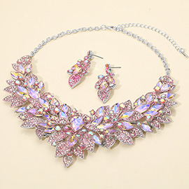 Marquise Glass Stone Cluster Embellished Statement Necklace
