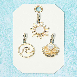 3PCS - Ocean Inspired Mother of Pearl Sun Wave Pearl Seashell Pendant Charm Set