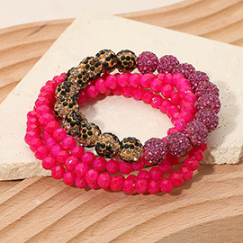 4PCS - Shamballa Ball Faceted Beaded Stretch Multi Layered Bracelets