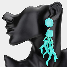 Bold Beaded Coral Drop Dangle Earrings