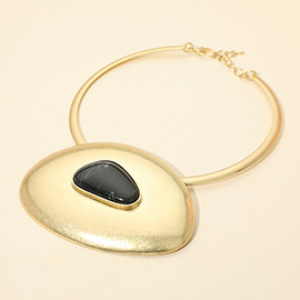 Bold Stone Accent Abstract Plate Statement Necklace