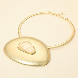 Bold Stone Accent Abstract Plate Statement Necklace