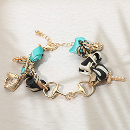 Horsebit Link Center Horse Horseshoe Pearl Cross Starburst Charm Station Fabric Bracelet