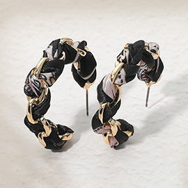 Bold Boho Braided Scarf Fabric Hoop Earrings