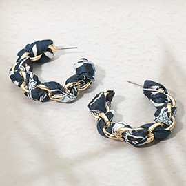 Bold Boho Braided Scarf Fabric Hoop Earrings