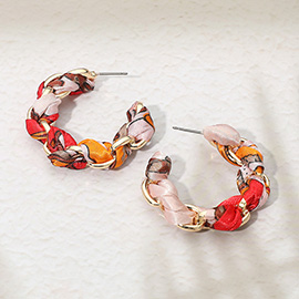 Bold Boho Braided Scarf Fabric Hoop Earrings