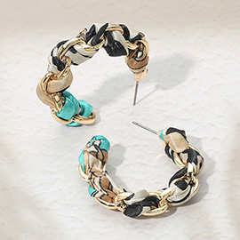 Bold Boho Braided Scarf Fabric Hoop Earrings
