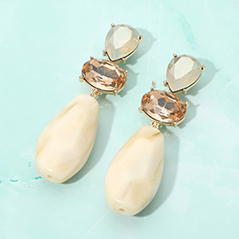 Bold Faceted Stone Cluster Marbled Teardrop Resin Stone Link Drop Earrings