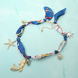 Ocean Theme Charm Station Fabric Scarf Necklace