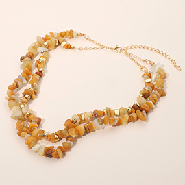18K Gold Dipped Natural Stone Beaded Double Layered Necklace