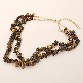 18K Gold Dipped Natural Stone Beaded Double Layered Necklace