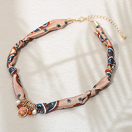 Stone Cluster Pearl Charm Boho Fabric Necklace