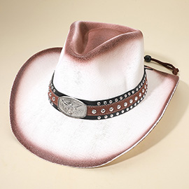 Western Oval Steer Head Buckle Studded Band Cowboy Fedora Hat