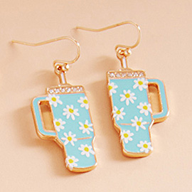 Daisy Floral Pattern Tumbler Dangle Earrings