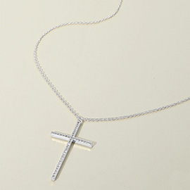 14K Gold Plated CZ Stone Paved Cross Pendant Necklace