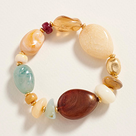 Chunky Mixed Resin Pebble Beaded Stretch Bracelet
