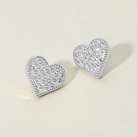 14K Gold Plated CZ Stone Paved Heart Stud Earrings