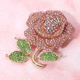 Rhinestone Embellished Rose Pin Brooch