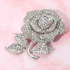Rhinestone Embellished Rose Pin Brooch