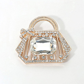 Rhinestone Embellished Handbag Pin Brooch