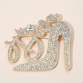 Diva Message Glamorous High Heel Crystal Rhinestone Pin Brooch