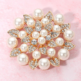 Rhinestone Pearl Embellished Elegant Floral Pin Brooch