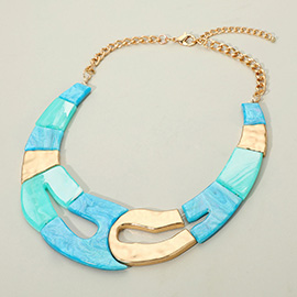 Bold Resin Metal Mixed Abstract Link Statement Necklace