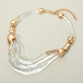 Bold Abstract Wave Resin Accent Statement Necklace