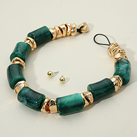 Chunky Marbled Resin Beaded Statement Necklace