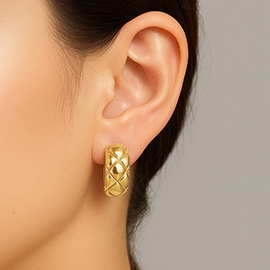 14K Gold Dipped Quilt Pattern Huggie Hoop Earrings