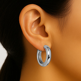 White Gold Dipped Chunky Funny Huggie Hoop Earrings