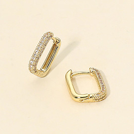 14K Gold Dipped CZ Stone Paved Mini Square Huggie Hoop Earrings