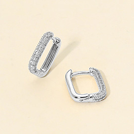 14K Gold Dipped CZ Stone Paved Mini Square Huggie Hoop Earrings