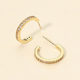 14K Gold Dipped CZ Stone Paved Open Hoop Earrings