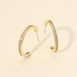 14K Gold Dipped CZ Stone Paved Open Hoop Earrings