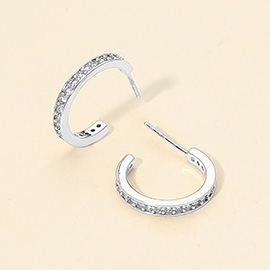 14K Gold Dipped CZ Stone Paved Open Hoop Earrings