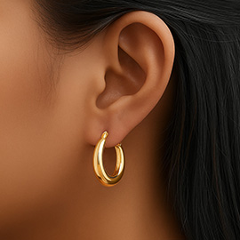 14K Gold Dipped Sculptural Oval Pin Catch Hoop Earrings