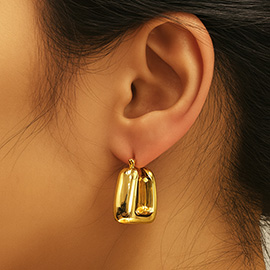 14K Gold Dipped Puffed Square Pin Catch Hoop Earrings