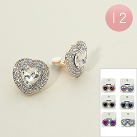 12Pairs - Heart Stone Clip On Earrings