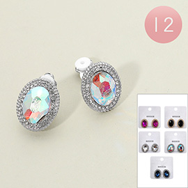 12Pairs - Oval Stone Clip On Earrings
