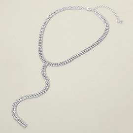 Silver Dipped Y Shaped Rhinestone Necklace