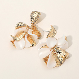 Bold Floral Design Textured Petal Statement Drop Earrings