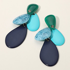 Round Stone Accented Abstract Resin Teardrop Drop Earrings