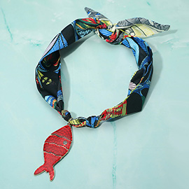Bold Enamel Fish Pendant Statement Scarf Necklace
