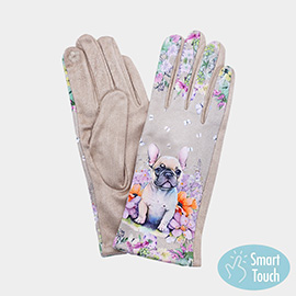 Floral French Bulldog Printed Smart Touch Gloves